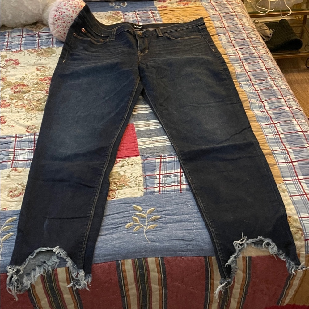 Hudson Krista Super Skinny Jeans Dark Blue Distressed Ankle Jeans